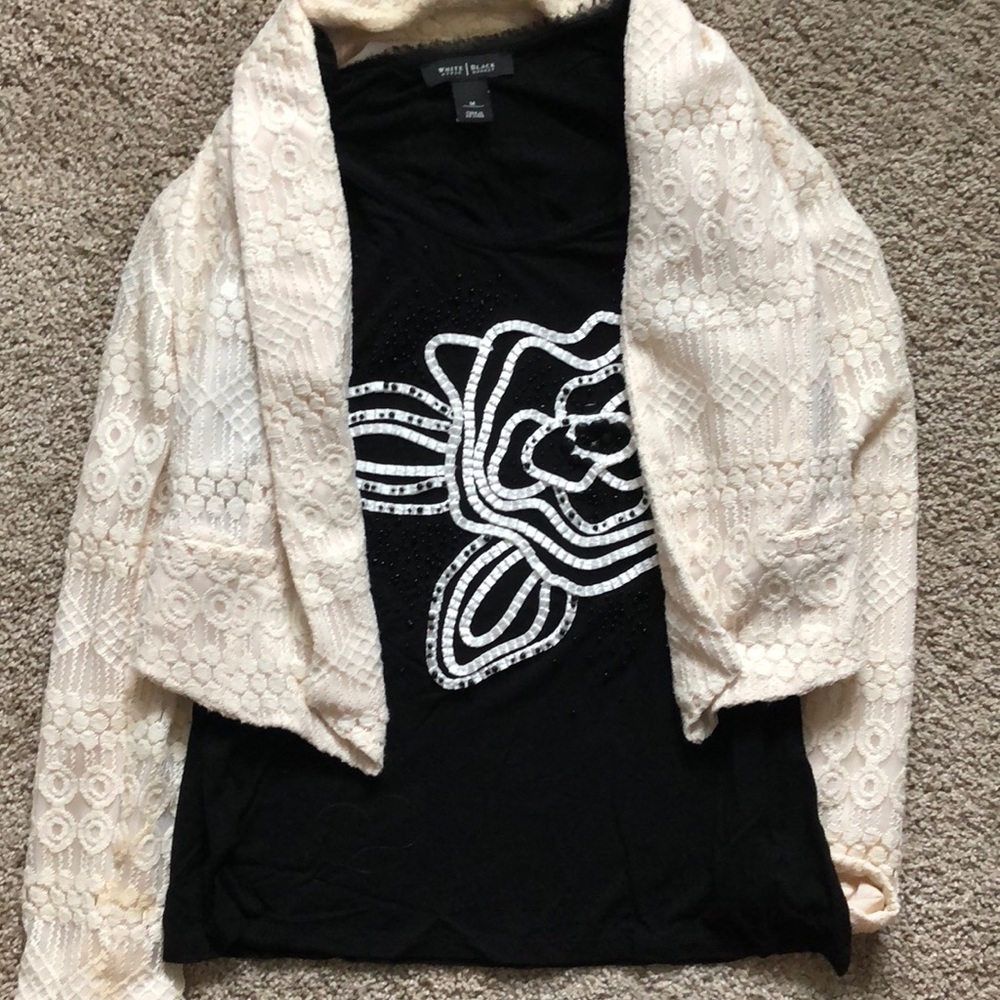 WH/BM Black and White Embroidered Tee